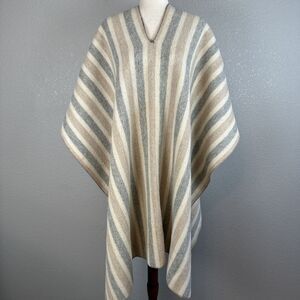 Vintage Telsa Unisex Mens Womens Blanket Poncho One Size Wool Flannel Stripe